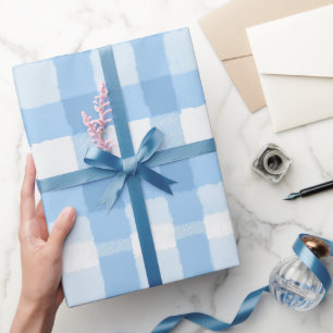 Weiches Blau Weiß Sommer Gingham Wolken Karo Muste Geschenkpapier