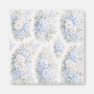 Weiches Blau Weißes Wasserfarben-Blumenmuster Eleg Magnet