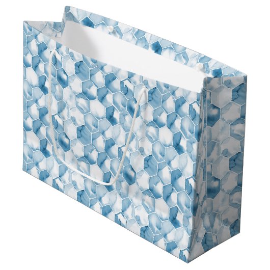 Weiches blaues Aquarell Canotype Muster Große Geschenktüte (Vorderseite Schrägansicht)