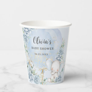 Weiches Blaues Blumen-Ballon-Elefant-Junge-Baby-Pa Pappbecher