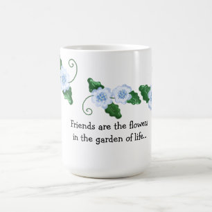 Weiches Blaues Blumenmuster mit Freundschaftsspruc Kaffeetasse