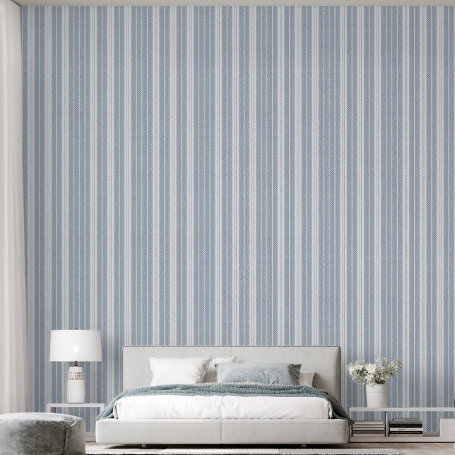 Weiches Blaues Fischgrät-Farn-Gestreiftes Muster Tapete (Schlafzimmer)