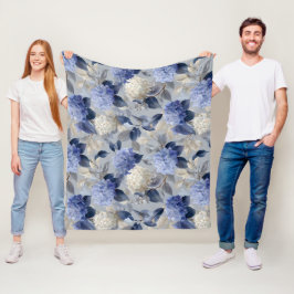 Weiches Blaues Hortensien-Graues Blumenmuster Fleecedecke