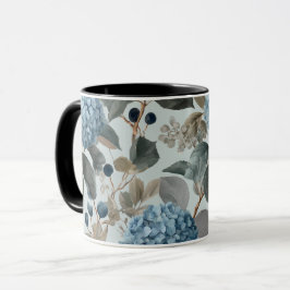 Weiches Blaues Hortensien-Graues Blumenmuster Tasse