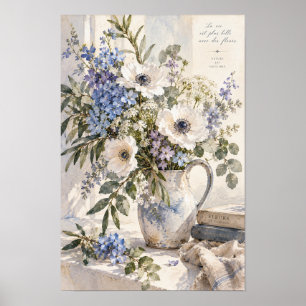 Weiches blaues Wildblumen-Krug-Wandkunst Poster
