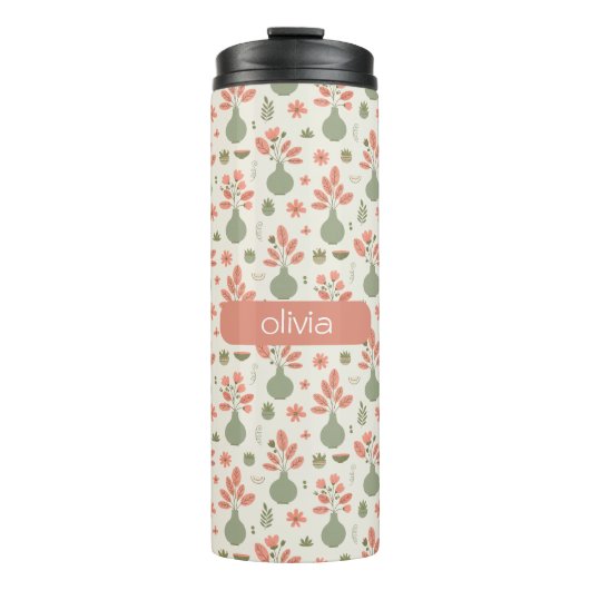 Weiches Blumenvase-Muster - Blush-Pink-Akzent Thermosbecher (Vorderseite)