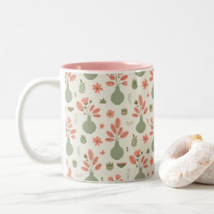 Weiches Blumenvase-Muster - Blush-Pink-Akzent Zweifarbige Tasse