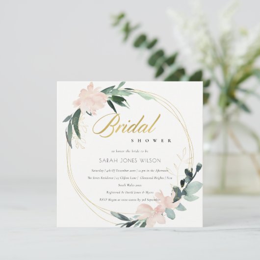 WEICHES BLUSFLORAL FRARARAL WATERCOLOR BRAUTPARTY EINLADUNG (Stehend Vorderseite)