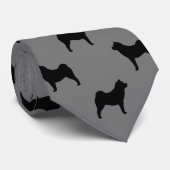 Weiches Chow Chow Dog Silhouetten Muster Grau Krawatte (Gerollt)