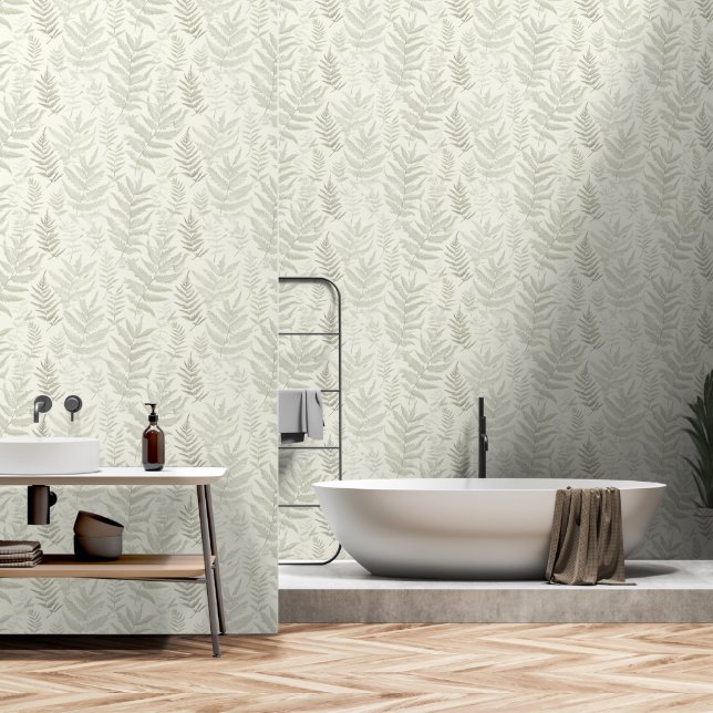 Weiches, einfaches Farndesign Tapete (Badezimmer)