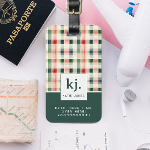 Weiches Evergreen-Gingham-Monogramm Gepäckanhänger