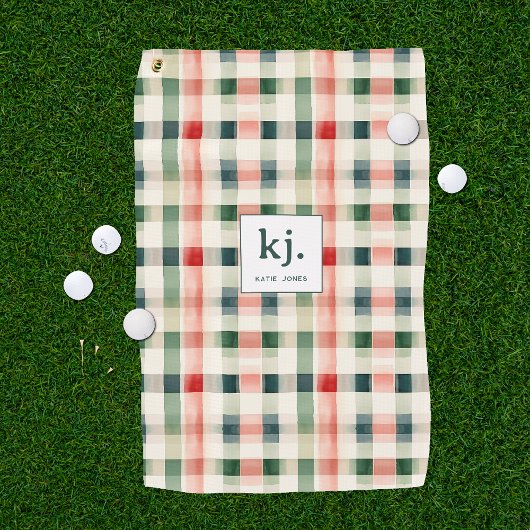 Weiches Evergreen-Gingham-Monogramm Golfhandtuch