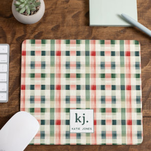 Weiches Evergreen-Gingham-Monogramm Mousepad