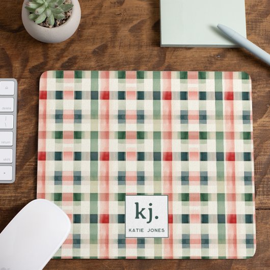Weiches Evergreen-Gingham-Monogramm Mousepad