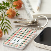 Weiches Evergreen-Gingham-Monogramm Schlüsselanhänger (Vorderseite rechts)