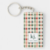 Weiches Evergreen-Gingham-Monogramm Schlüsselanhänger (Vorderseite)