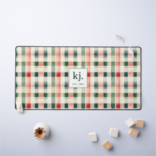 Weiches Evergreen-Gingham-Monogramm Schreibtischunterlage