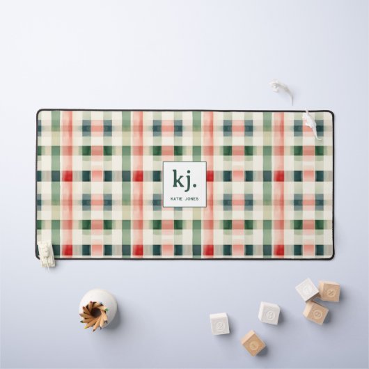 Weiches Evergreen-Gingham-Monogramm Schreibtischunterlage (Kindertisch)