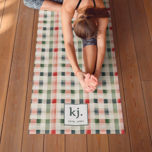 Weiches Evergreen-Gingham-Monogramm Yogamatte