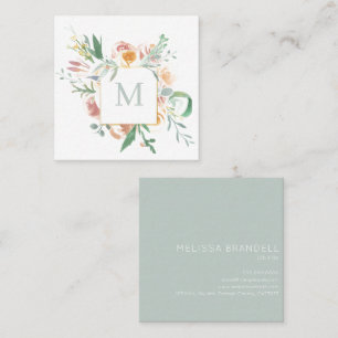 Weiches Farbfloral Monogramm  Quadratische Visitenkarte