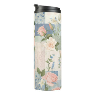 Weiches feminin blumiges rosa und blaues Patchwork Thermosbecher