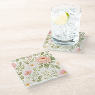 Weiches Florales Aquarellmuster Glasuntersetzer