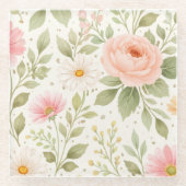 Weiches Florales Aquarellmuster Glasuntersetzer (Vorderseite)