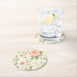 Weiches Florales Aquarellmuster Runder Pappuntersetzer