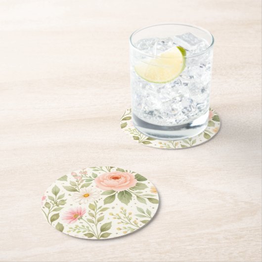 Weiches Florales Aquarellmuster Runder Pappuntersetzer (Vor Ort)