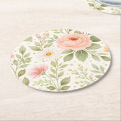 Weiches Florales Aquarellmuster Runder Pappuntersetzer (Angewinkelt)