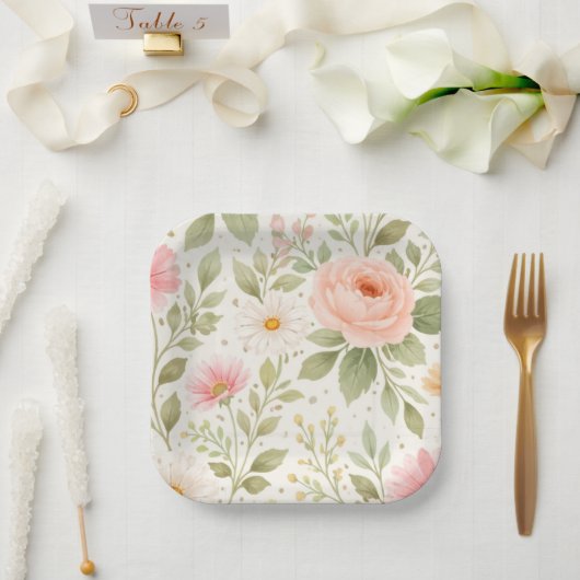 Weiches Florales Wasserfarbmuster Pappteller (Hochzeit)