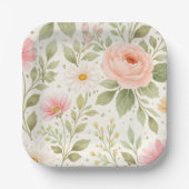 Weiches Florales Wasserfarbmuster Pappteller (Vorderseite)