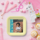 Weiches Gelb Foto Moderne Abschlussmütze Party Pappteller (Party)