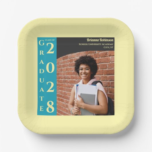 Weiches Gelb Foto Moderne Abschlussmütze Party Pappteller (Vorderseite)