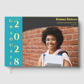 Weiches Gelb Modern Foto Abschlussfeier Gold Gästebuch (Vorderseite)