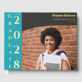 Weiches Gelb Modern Foto Abschlussfeier Gold Gästebuch (Vorderseite)