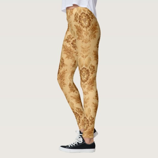Weiches Gold Damast Blumenmuster Leggings (Links)