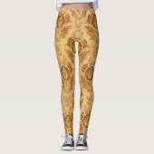 Weiches Gold Damast Blumenmuster Leggings (Vorderseite)