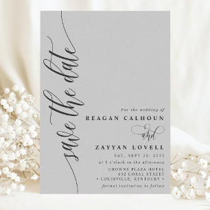 Weiches Grau Einfache Moderne Schrift Save The Dat Date
