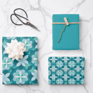 Weiches, grünes, Aquamarines und weißes Fliesenmus Geschenkpapier Set
