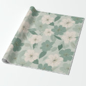 Weiches grünes Blumen-Creme-Blumenmuster Geschenkpapier (Ungerollt)