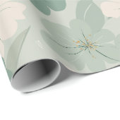 Weiches grünes Blumen-Creme-Blumenmuster Geschenkpapier (Rolleneckpunkt)