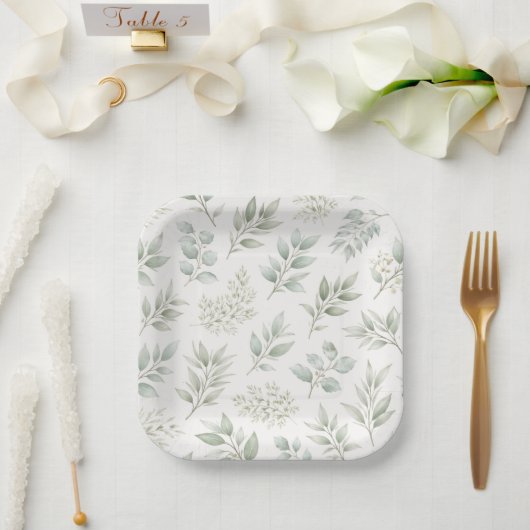 Weiches grünes botanisches Blätter Muster Pappteller (Hochzeit)