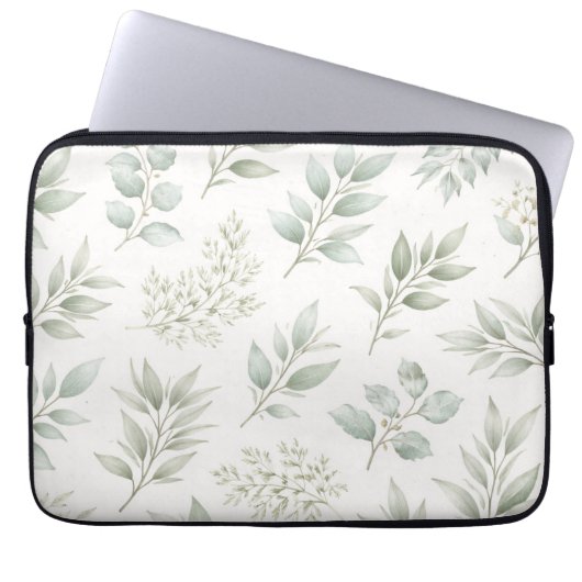 Weiches grünes botanisches Blättermuster Laptopschutzhülle (Vorderseite)