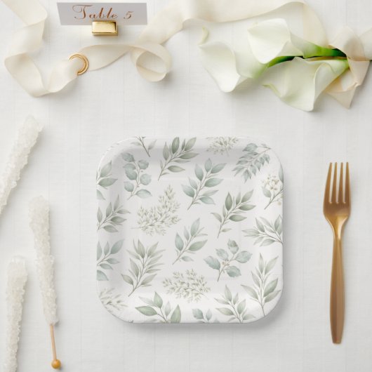 Weiches grünes botanisches Blättermuster Pappteller (Hochzeit)