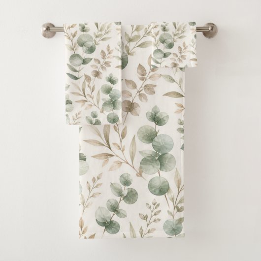 Weiches Grünes Eukalyptus-Blätter-Muster Badhandtuch Set (Insitu)