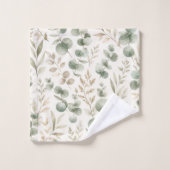 Weiches Grünes Eukalyptus-Blätter-Muster Badhandtuch Set (Waschlappen)