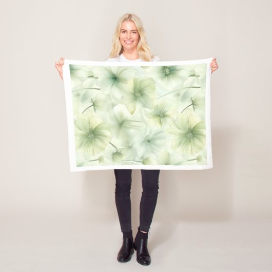 Weiches grünes florales Wasserfarbenmuster Fleece- Fleecedecke (Beispiel)