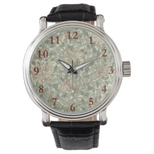 Weiches grünes Vintage-William-Morris-Geißblatt Armbanduhr