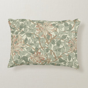 Weiches grünes Vintage William Morris Geißblatt Dekokissen